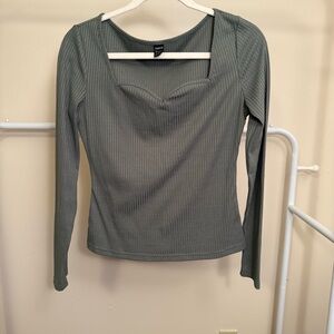 SHEIN Green Fitted Long Sleeve